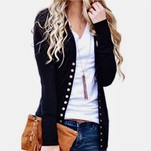 Black Snap-Front Women's Cardigan Sweater